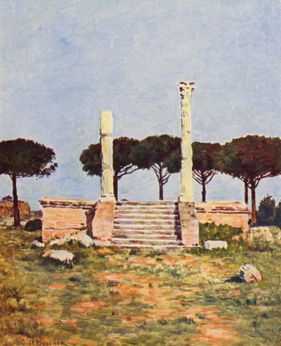 Roma: Ostia, Piazza dei Corporatori (litografia a cores) de Joseph Felix Bouchor