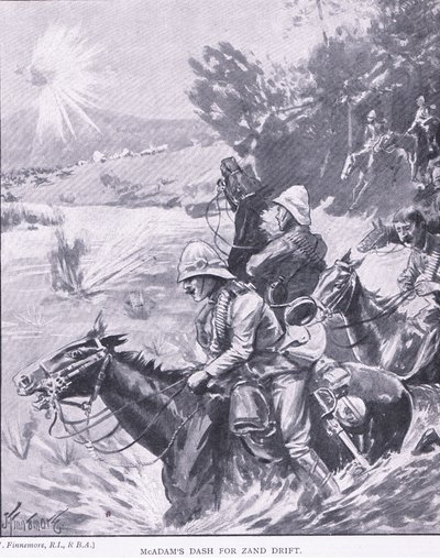 Traço de McAdams para Zand Drift, de After Pretoria: The Guerilla War publicado por Harmsworth Bros Limited, 1901 de Joseph Finnemore
