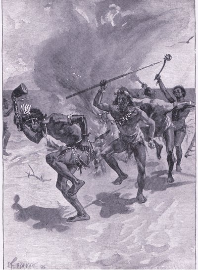 Estavam todos a dançar à volta de uma fogueira (litho) de Joseph Finnemore