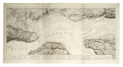 Um plano do Quebeque e arredores com as suas defesas, c.1781 (gravura a cores) de Joseph Frederick Wallet DesBarres