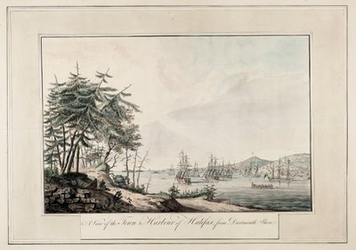 Vista da cidade e do porto de Halifax, a partir da margem de Dartmouth, c.1777 (Impresso) de Joseph Frederick Wallet DesBarres