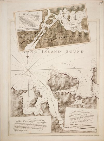 Carta de Oyster Bay e Huntington Bay, Long Island Sound de Joseph Frederick Wallet DesBarres