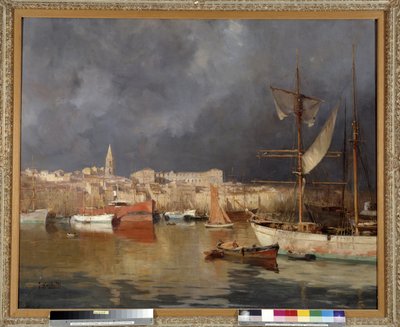 Le Vieux Port a Marseille em tempo tempestuoso Pintura de Joseph Garibaldi (1863-1941) 1914 Menção obrigatória: Fundação de colecções de de Provence, Marselha de Joseph Garibaldi