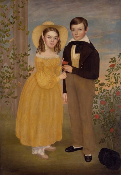 Um Menino e uma Menina num Jardim (óleo sobre tela) de Joseph Goodhue Chandler