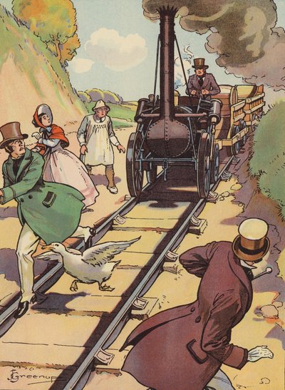Uma locomotiva antiga (litografia a cores) de Joseph Greenup