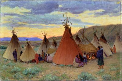 Noite na Reserva Crow, Montana (óleo sobre tela) de Joseph Henry Sharp