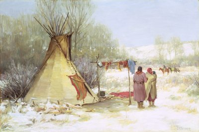 Índios regressando a um acampamento de inverno (óleo sobre tela) de Joseph Henry Sharp