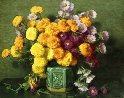Malmequeres e ásteres num vaso chinês de Joseph Henry Sharp
