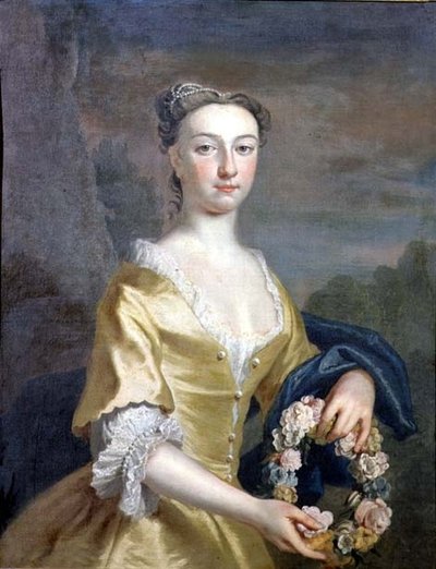 Retrato de uma Senhora segurando uma grinalda floral de Joseph Highmore