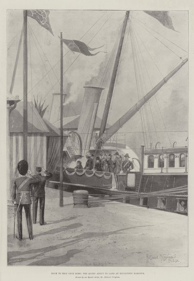De volta a Erin mais uma vez, a rainha prestes a pousar em Kingstown Harbour de Joseph Holland Tringham