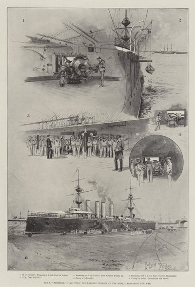 HMS Terrible, 14.220 toneladas, o maior cruzador no mundo, preparando-se para a guerra de Joseph Holland Tringham