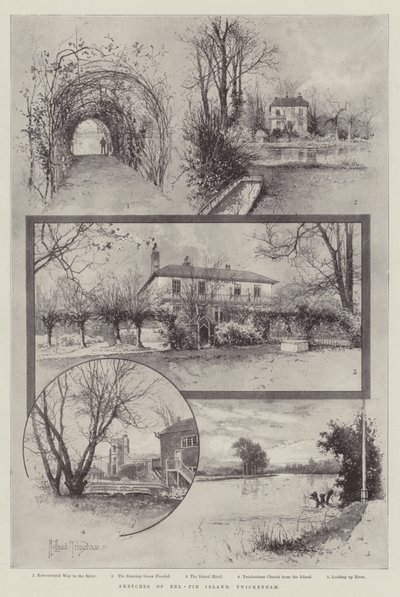 Esboços da Ilha Eel-Pie, Twickenham de Joseph Holland Tringham