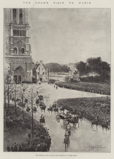 A visita do czar a Paris, o Partido Imperial deixando a Catedral de Notre Dame de Joseph Holland Tringham