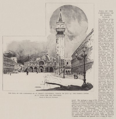 A queda do Campanile da Catedral de São Marcos, em Veneza, em 14 de julho, a famosa Torre como representava dez séculos de Joseph Holland Tringham