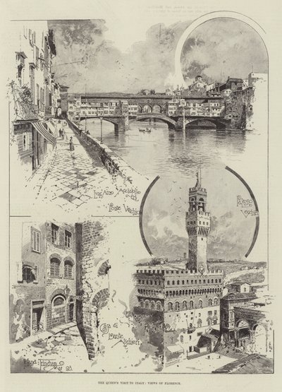 A visita da rainha à Itália, vistas de Florença de Joseph Holland Tringham