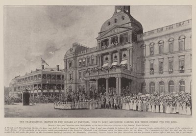 O serviço de ação de graças na praça em Pretória, 8 de junho, Lord Kitchener chamando três elogios para o rei de Joseph Holland Tringham