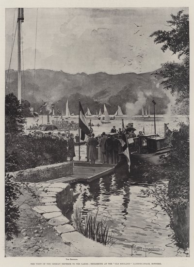 A visita do imperador alemão aos lagos, embarcando no Old England Landing-Stage, Bowness de Joseph Holland Tringham