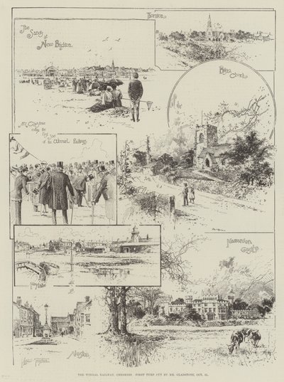 A estrada de ferro de Wirral, Cheshire, primeiro relvado cortado pelo Sr. Gladstone, 21 outubro de Joseph Holland Tringham