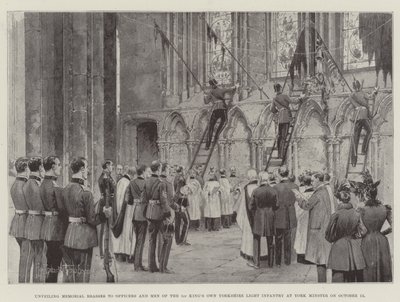 Desvendando Memorial Brasses para oficiais e homens da Infantaria Yorkshire Light do Primeiro Rei na York Minster em 13 de outubro de Joseph Holland Tringham