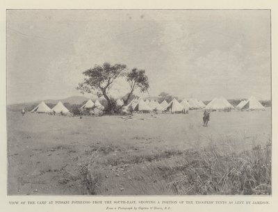 Vista do acampamento em Pitsani Pothlugo do sudeste, mostrando uma parte das tendas dos soldados à esquerda por Jameson de Joseph Holland Tringham