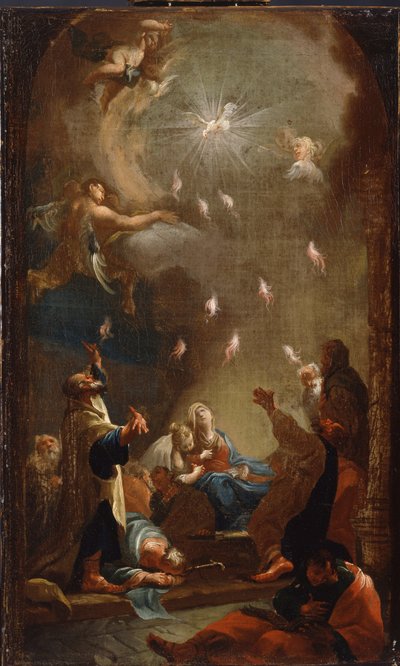 A descida do Espírito Santo (Pentecostes), Óleo sobre tela de Joseph Ignaz Mildorfer (1719-1775), cerca de 1750 - (A descida do Espírito Santo (Pentecostes), Óleo sobre tela de J.I.Mildorfer, c. 1750) - Magyar Nemzeti Galeria (Hungria) de Joseph Ignaz Mildorfer