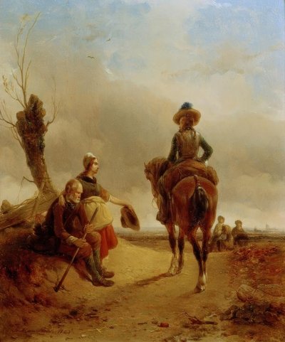 Paisagem com cena barroca cavaleiro de Joseph Jodocus Moerenhout