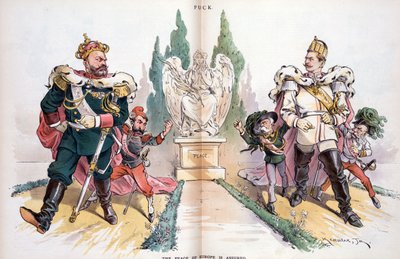 Alexandre III, com a designação "Rússia", olhando para Guilherme II, com a designação "Alemanha" de Joseph Keppler