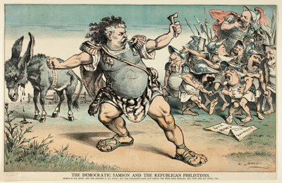 O Sansão democrata e os filisteus republicanos, de Puck de Joseph Keppler