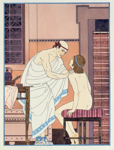 Um exame de garganta, ilustração de &39;The Complete Works of Hipócrates&39;, 1932 de Joseph Kuhn Regnier