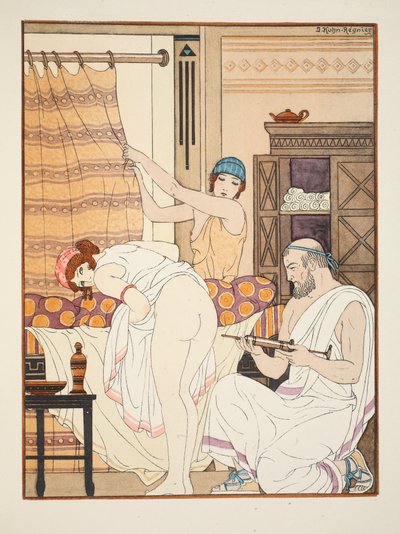 Um enema, ilustração de "The Works of Hippocrates", 1934 de Joseph Kuhn Regnier