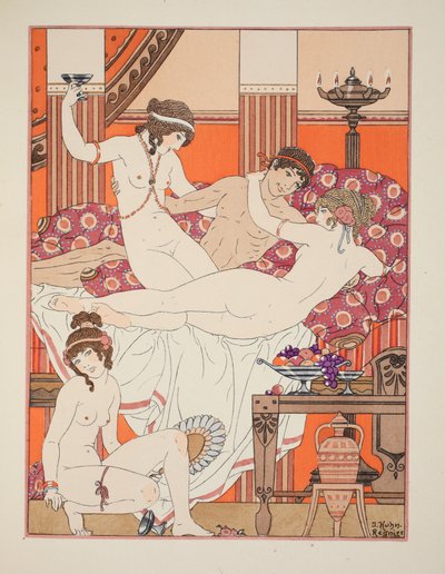 Excesso de vinho e mulheres, ilustração de &39;The Works of Hippocrates&39;, 1934 de Joseph Kuhn Regnier