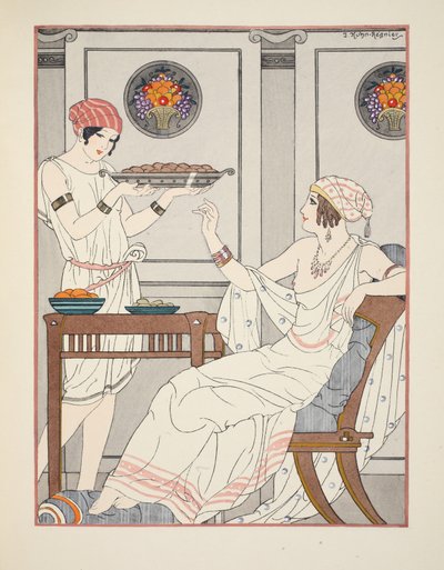 O consumo imoderado de bolos de gergelim e doces com mel, ilustração de &39;The Works of Hippocrates&39;, 1934 de Joseph Kuhn Regnier