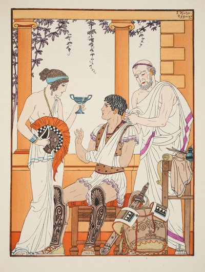 Soldado ferido com o braço em uma tipóia, ilustração de &39;The Works of Hippocrates&39;, 1934 de Joseph Kuhn Regnier