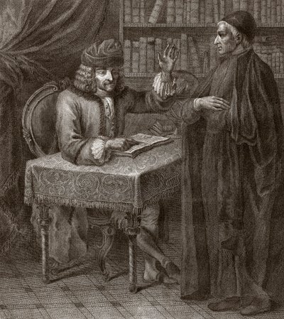 Voltaire e os religiosos - VOLTIER, François-Marie Arouet - com um clero. Voltaire e um sacerdote (Religião) - Gravura de Joseph Lante - 1764 de Joseph Lante