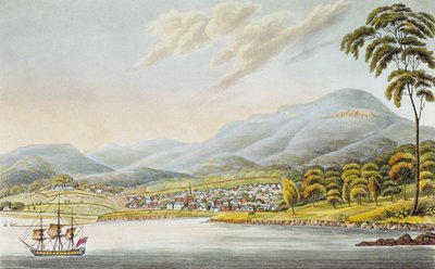 Vista da cidade de Hobart, 1824 de Joseph Lycett