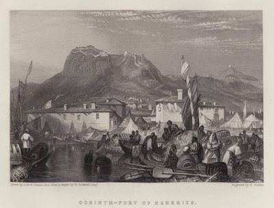Corinto, Porto de Kenkries (cor litho) de Joseph Mallord William (after) Turner