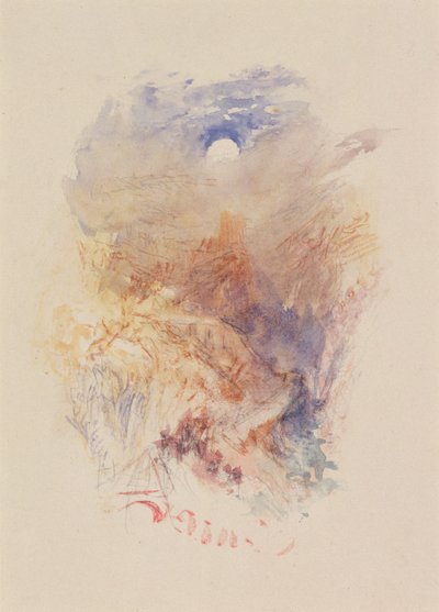 Um desfiladeiro de montanha ao luar, c.1845 (aguarela sobre papel) de Joseph Mallord William Turner