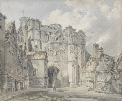 Porta da igreja de Christ, Canterbury, 1793-94 (wc no papel) de Joseph Mallord William Turner