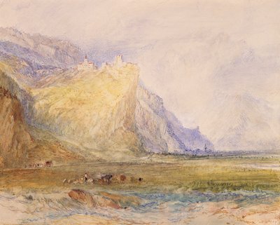Vale de Domleschg, olhando para Sudeste, em direção a Schloss Ortenstein, c.1853 (aguarela sobre papel) de Joseph Mallord William Turner