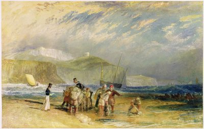 Folkestone Harbour e Coast to Devon, c.1830 (wc e guache sobre papel) de Joseph Mallord William Turner