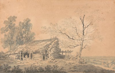 Paisagem com celeiro, c.1795 (grafite e lavagem em papel) de Joseph Mallord William Turner