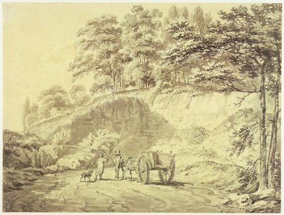 Homem com cavalo e carrinho Entrando em uma pedreira, c.1797 (grafite e lavagem cinza no papel) de Joseph Mallord William Turner