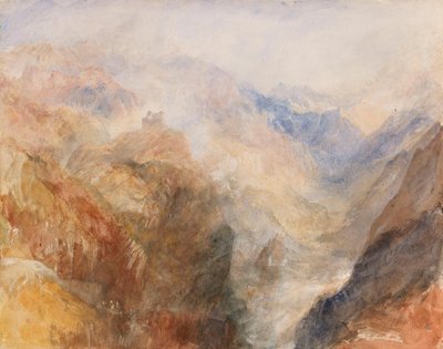 Montjovet, visto a partir de baixo de St Vincent, olhando ao longo do Vale de Aosta em direção a Berriaz de Joseph Mallord William Turner