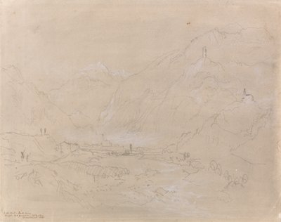 Paisagem montanhosa com cidade no vale, c.1840 (grafite e cinza lavado sobre papel) de Joseph Mallord William Turner