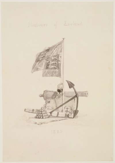 No.0567 Portos da Inglaterra, desenho para a página de título de um livro, 1825 (tinta e lavagem) de Joseph Mallord William Turner