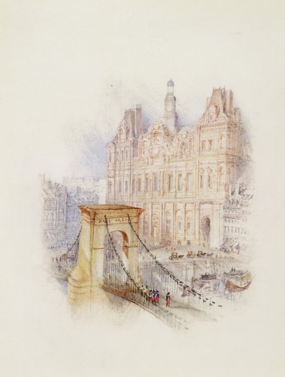 Paris: Hotel de Ville (aguarela, caneta e tinta vermelha sobre papel tecido branco) de Joseph Mallord William Turner