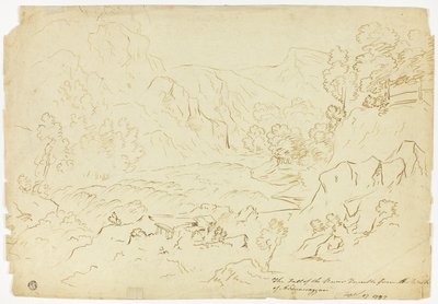 A Queda do Rio Tumble (reto); Vista de Fastraly (verso) de Joseph Mallord William Turner