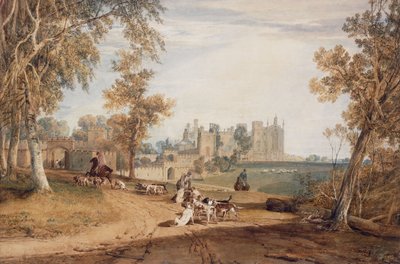 A frente noroeste, Cassiobury, com cães de caça e caçadores, de Joseph Mallord William Turner