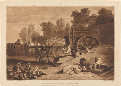O pátio da fazenda com o galo de Joseph Mallord William Turner and Charles Turner