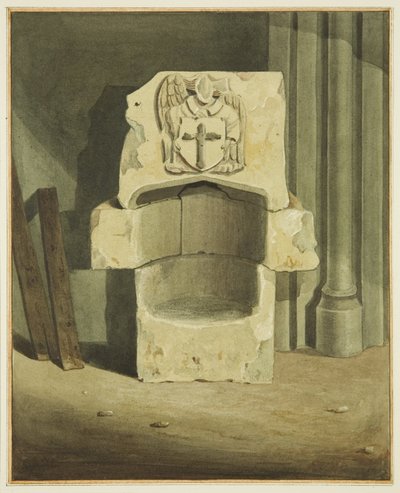 Antiga fonte tirada da parede sul da cripta da Igreja de São João (aguarela sobre papel) de Joseph Manning